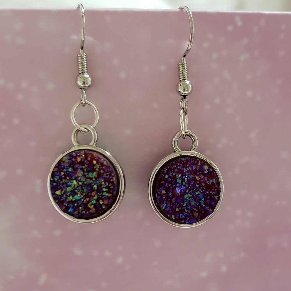 Pink druzy nickel free earrings.